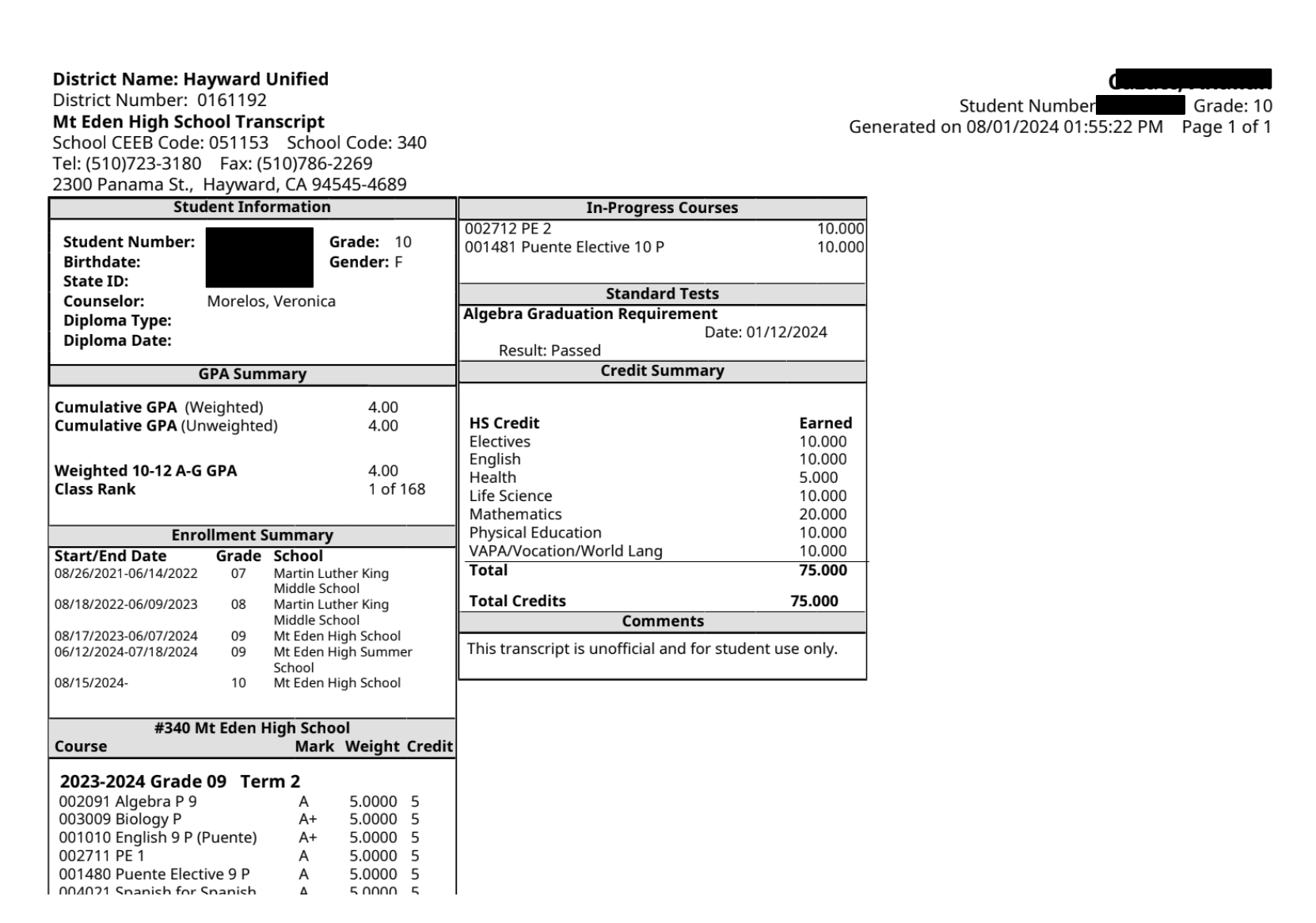 SF Transcript Example